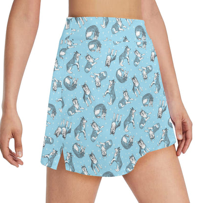Wolf Design Print Pattern 17" Golf & Pickleball Skort with Pockets