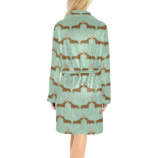 Dachshund Pattern Print Design 02 Women's Fleece Robe