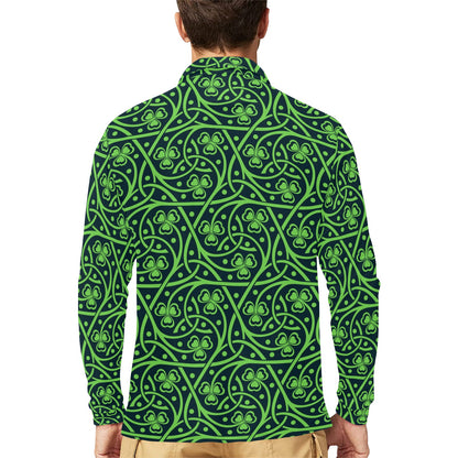 Shamrock Themed Print Long Sleeve Polo Shirt For Men's