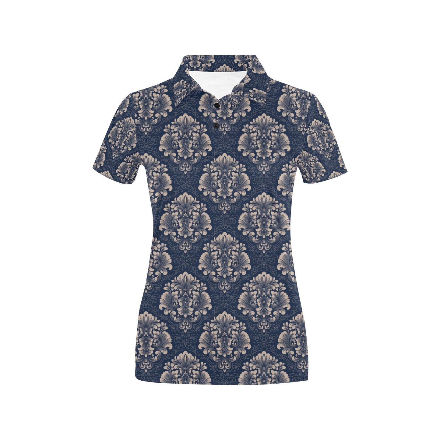Damask Blue Luxury Print Pattern Women's Polo Shirt