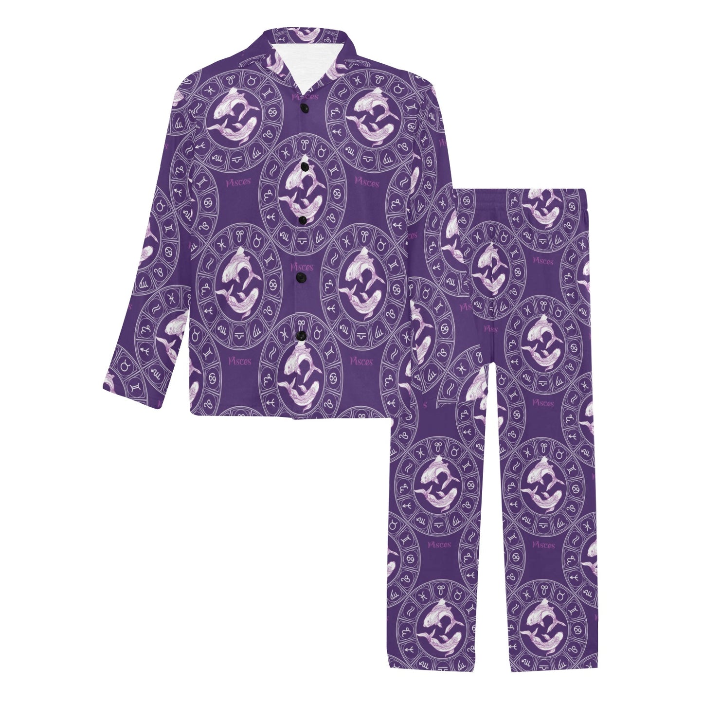 Pisces Pattern Print Design A02 Men's Long Pajama Set
