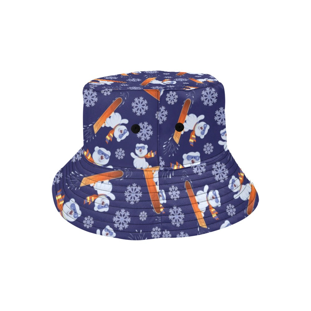 Snowboard Bear Print Design LKS305 Unisex Bucket Hat