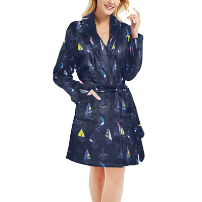 Sailboat Print Design LKS305 Women's Fleece Robe