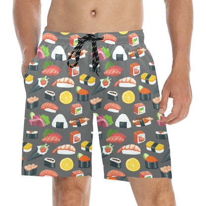 Sushi Print Design LKS302 Men's Swim Trunks Beach Shorts