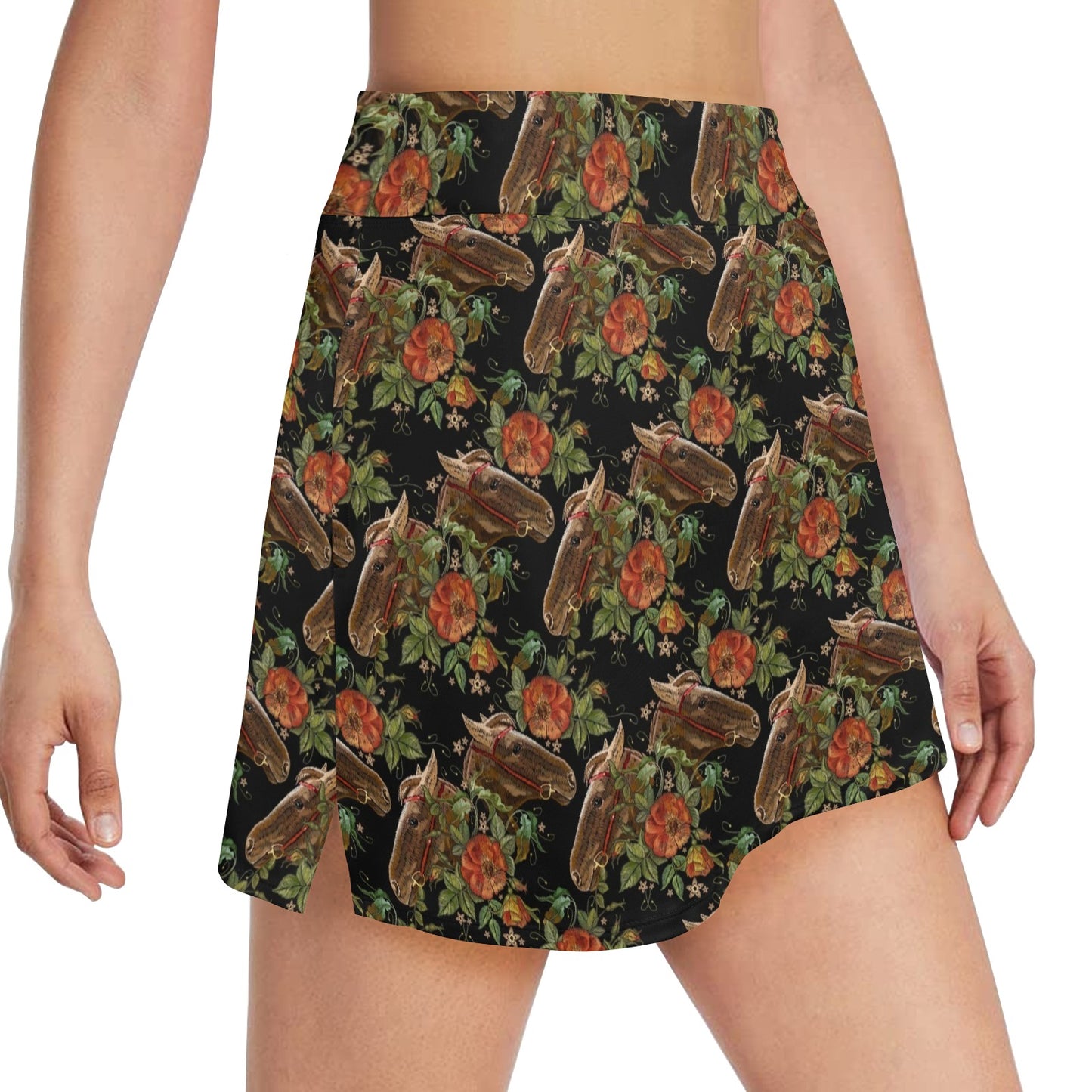 Horse Embroidery with Flower Design 17" Golf & Pickleball Skort with Pockets