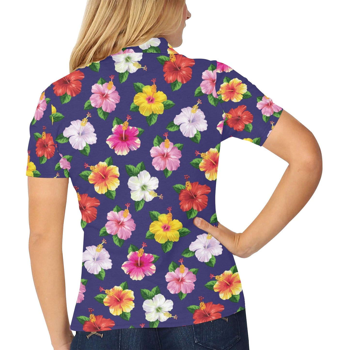 Hibiscus Colorful Print Design LKS301 Women's Polo Shirt