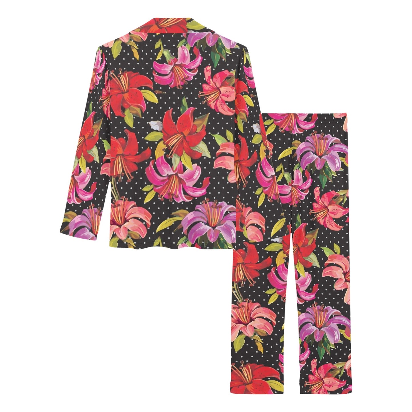 Lily Pattern Print Design LY012 Women's Long Pajama Set