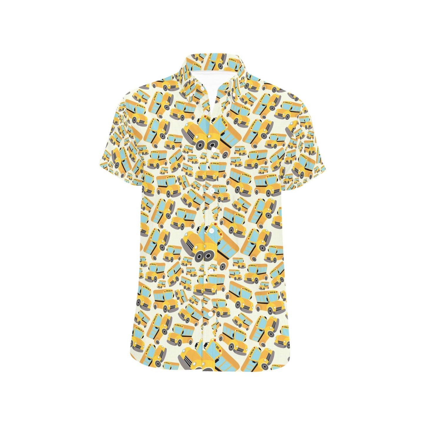 School Bus Print Design LKS301 Men Short Sleeve Button Up Shirt