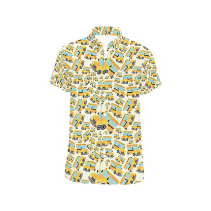 School Bus Print Design LKS301 Men Short Sleeve Button Up Shirt