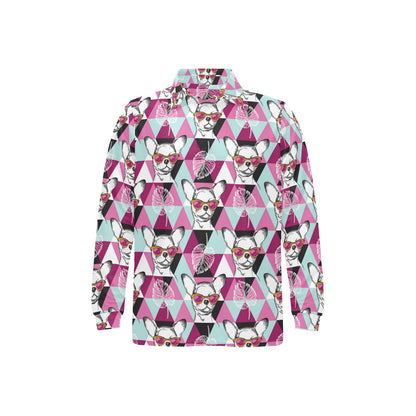 Chihuahua Cute Triangle Pattern Long Sleeve Polo Shirt For Men's