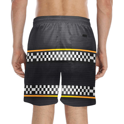 Checkered Flag Yellow Line Style Men's Swim Trunks Beach Shorts