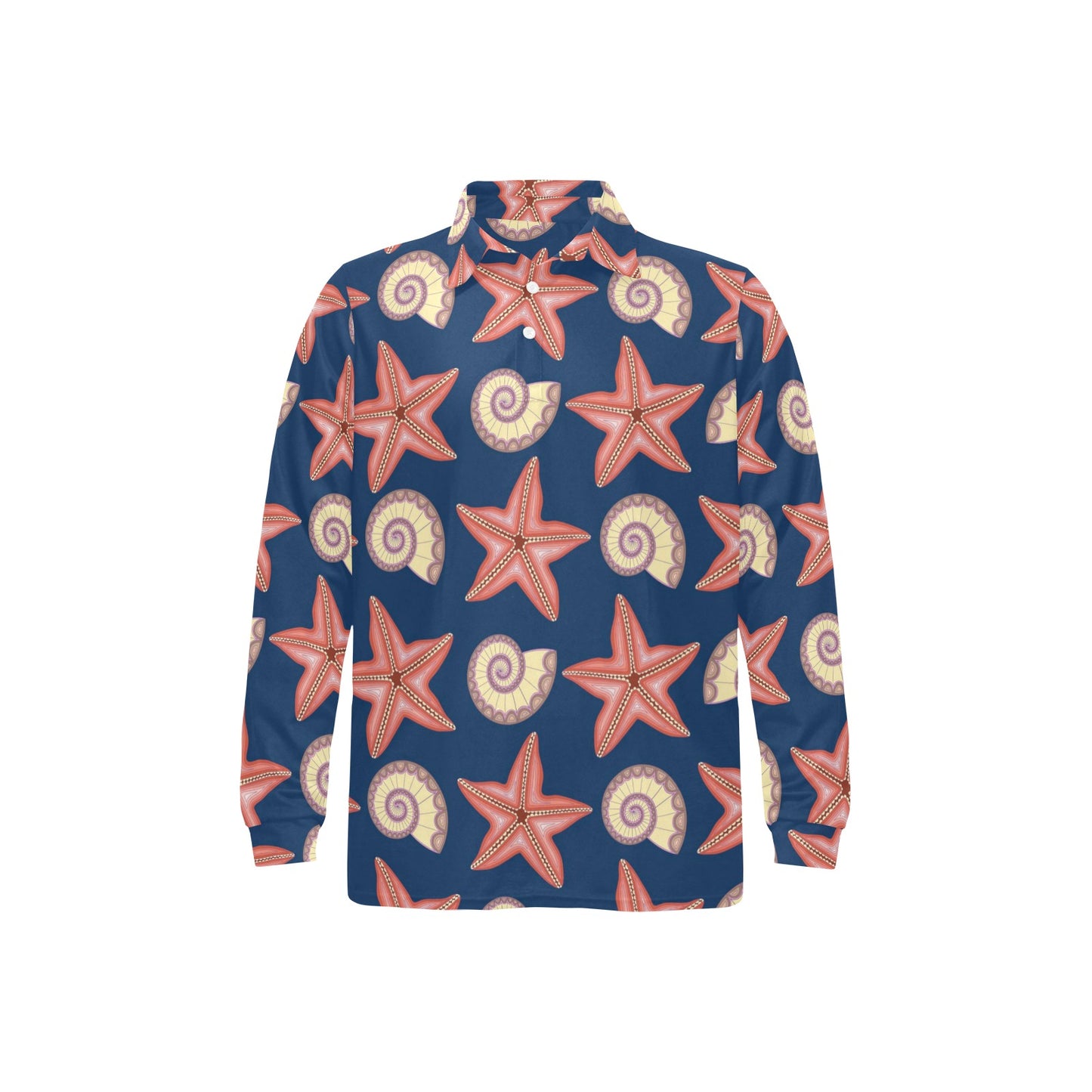 Starfish Pattern Print Design 03 Long Sleeve Polo Shirt For Men's