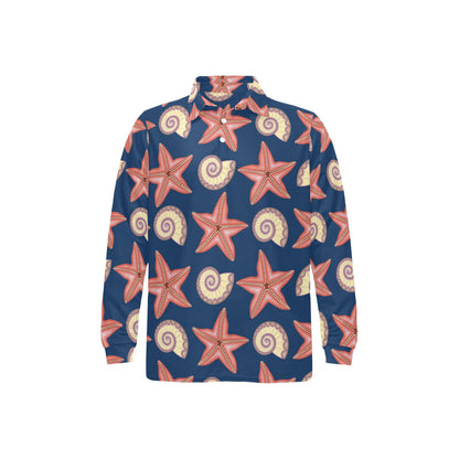 Starfish Pattern Print Design 03 Long Sleeve Polo Shirt For Men's