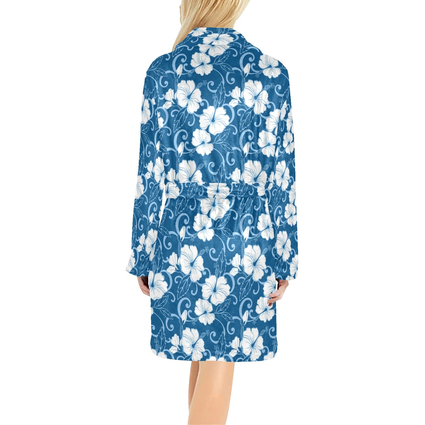Hibiscus Pattern Print Design HB03 Women's Fleece Robe