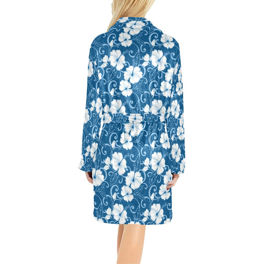Hibiscus Pattern Print Design HB03 Women's Fleece Robe