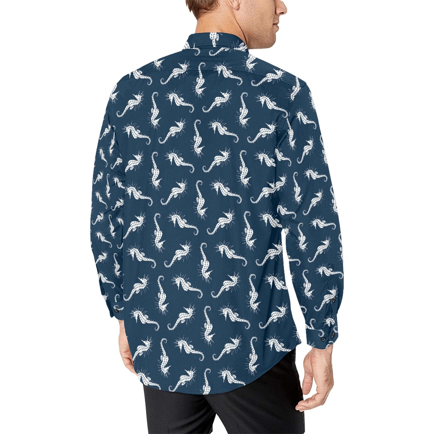 SeaHorse Print Design LKS402 Men's Long Sleeve Dress Shirt