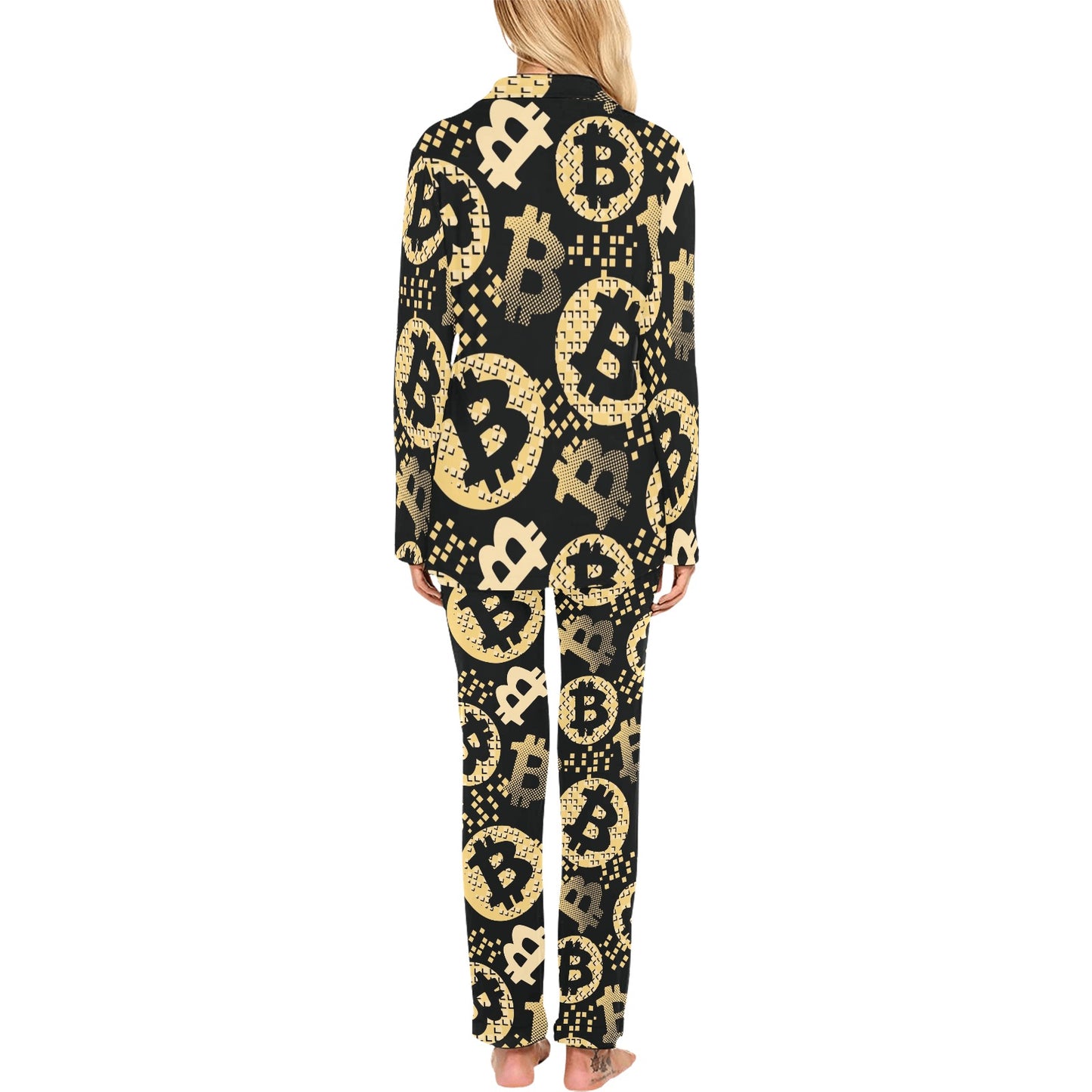 Bitcoin Pattern Print Design DO06 Women's Long Pajama Set