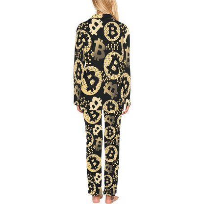 Bitcoin Pattern Print Design DO06 Women's Long Pajama Set