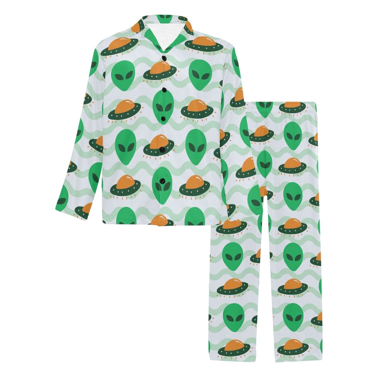 Alien UFO Pattern Print Design 04 Men's Long Pajama Set