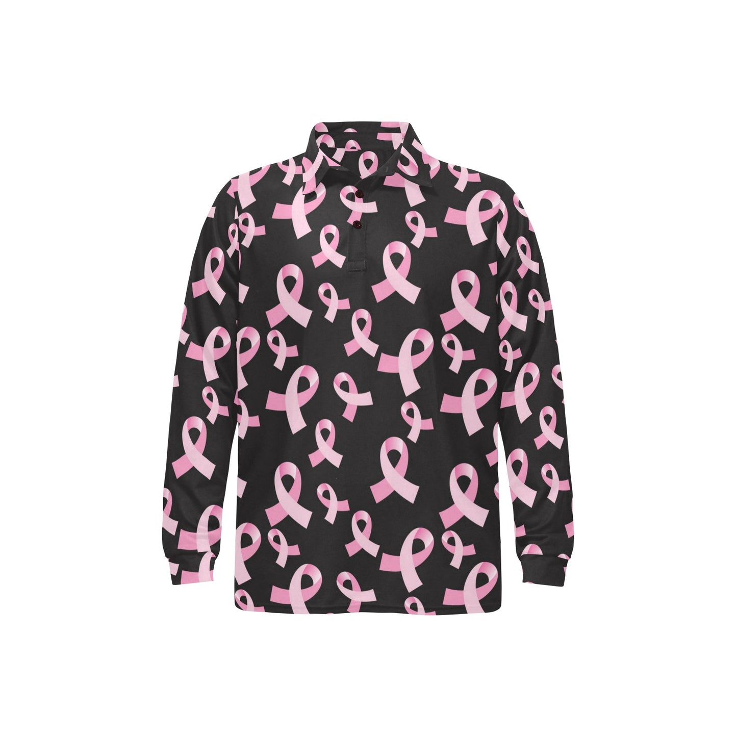 Breast Cancer Awareness Design Long Sleeve Polo Shirt For Men's