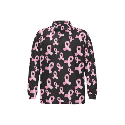 Breast Cancer Awareness Design Long Sleeve Polo Shirt For Men's