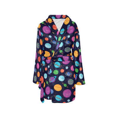 Planet Multicolor Print Design LKS302 Women's Fleece Robe