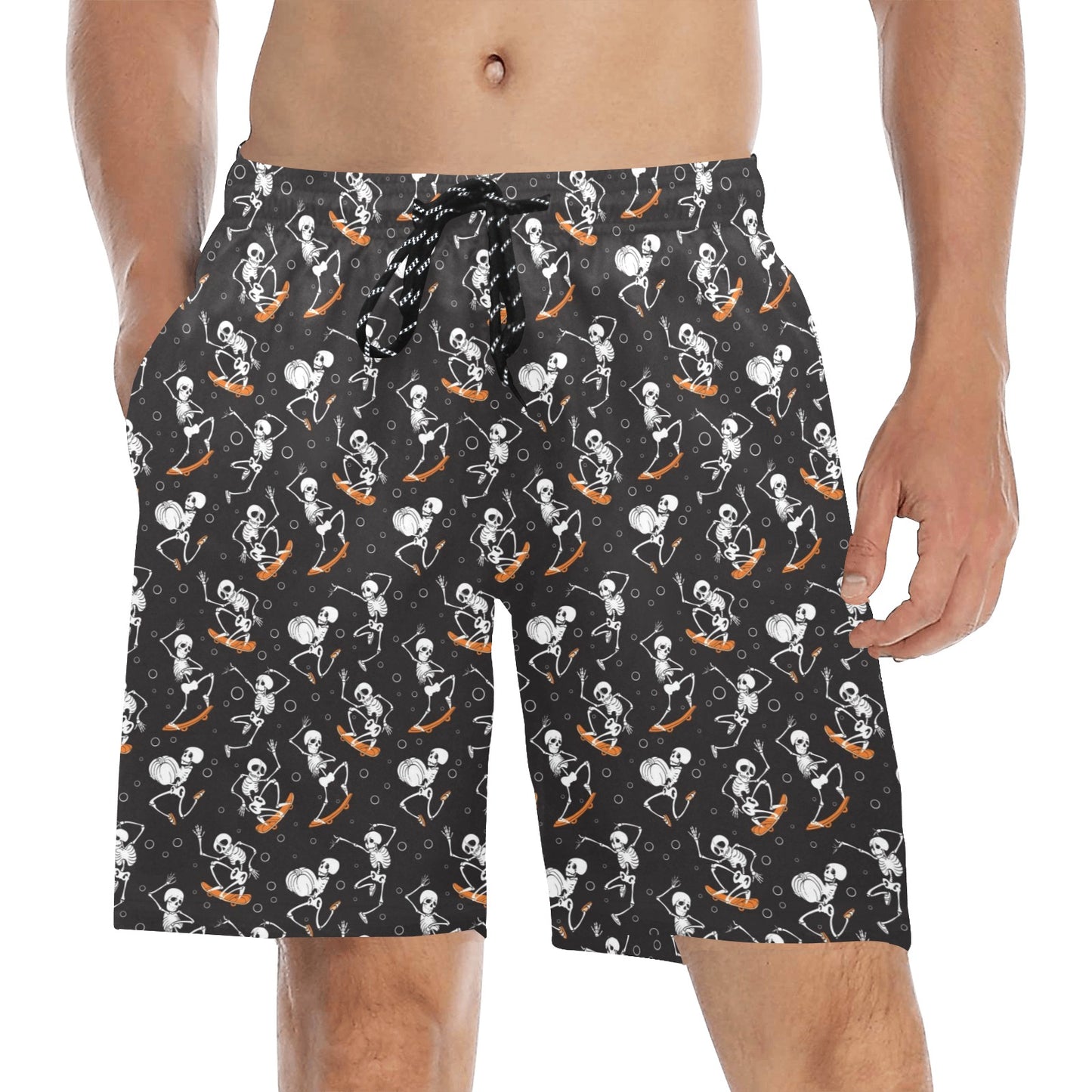 Skateboard With Skeleton Print Design LKS303 Men's Swim Trunks Beach Shorts