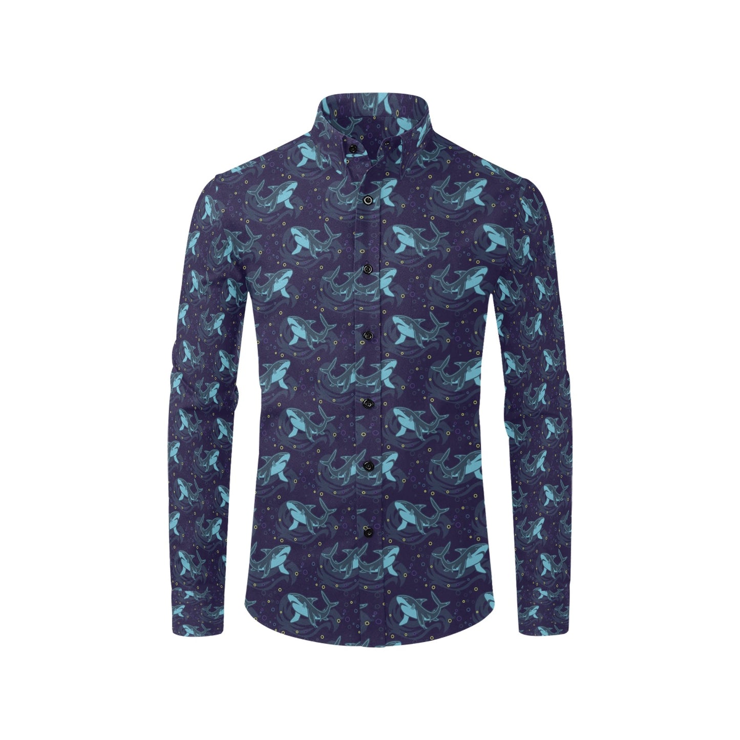 Shark Print Design LKS306 Men's Long Sleeve Dress Shirt