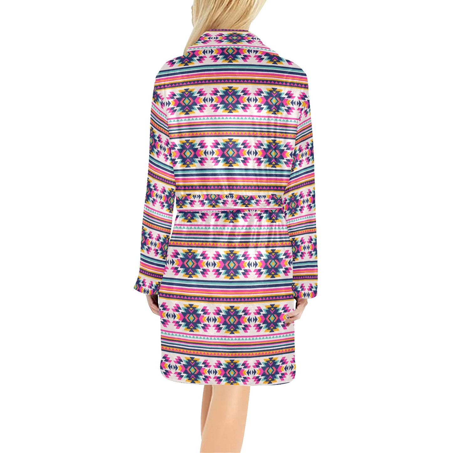 Indian Navajo Neon Themed Design Print Women's Fleece Robe