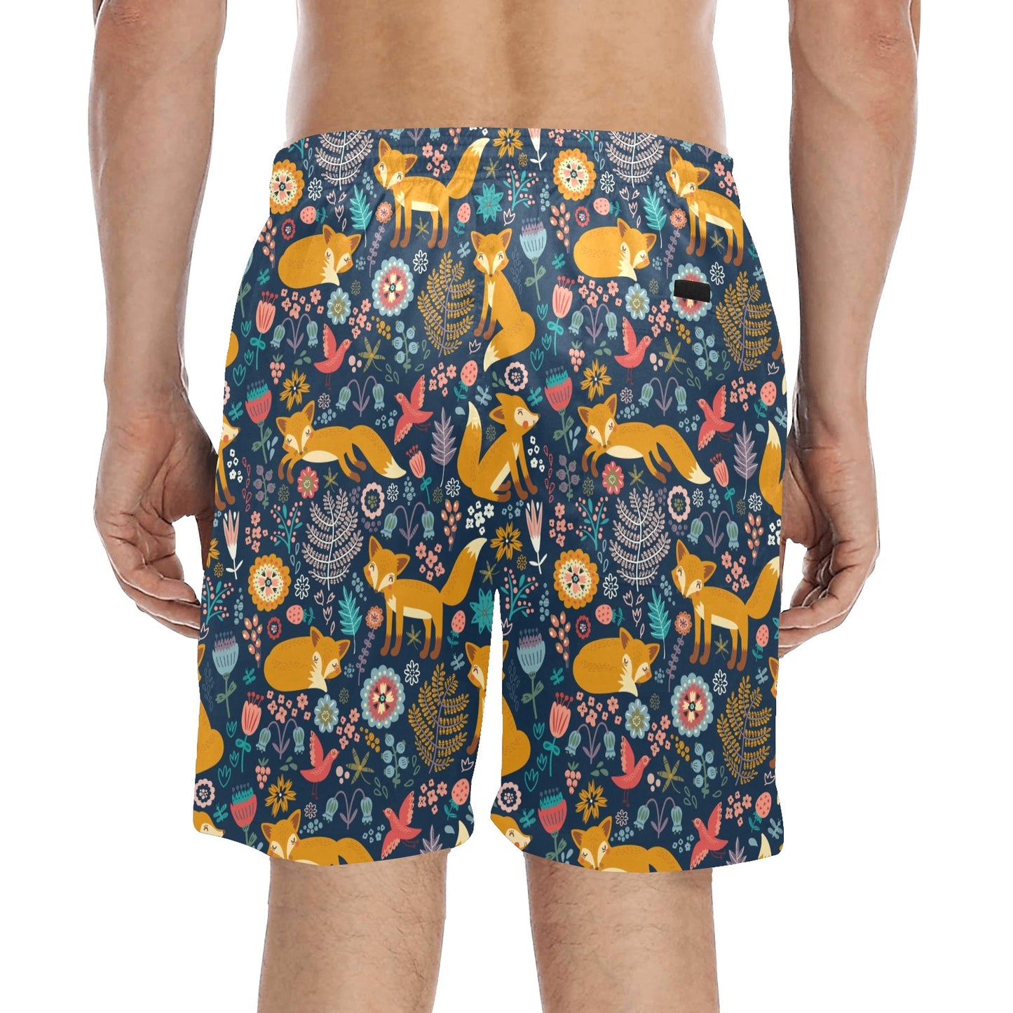Fox Cute Jungle Print Pattern Men's Swim Trunks Beach Shorts