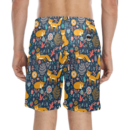 Fox Cute Jungle Print Pattern Men's Swim Trunks Beach Shorts