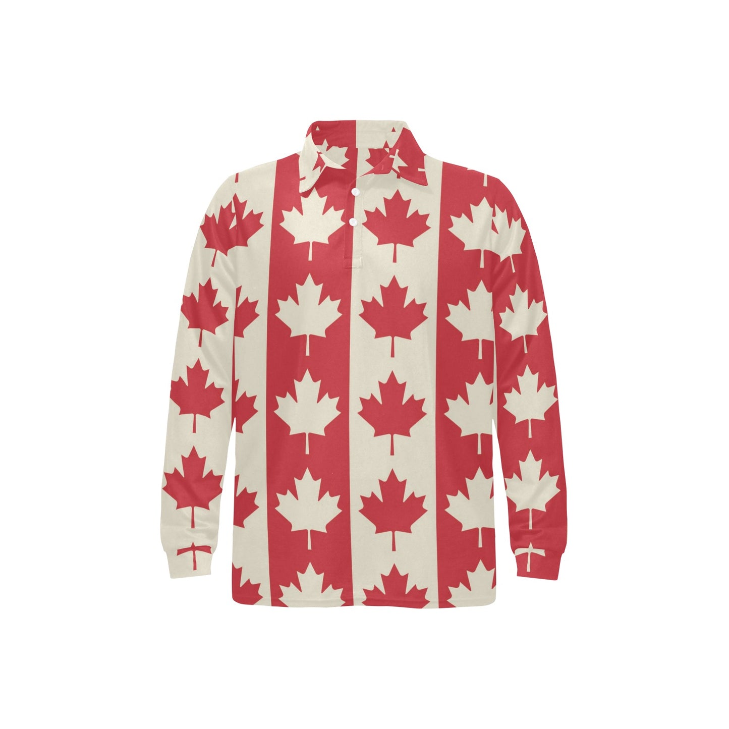 Maple Leaf Pattern Print Design 02 Long Sleeve Polo Shirt For Men's