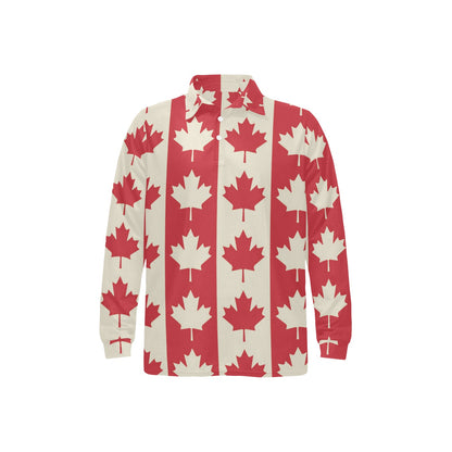 Maple Leaf Pattern Print Design 02 Long Sleeve Polo Shirt For Men's