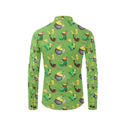 Shamrock Saint Patrick's Day Print Design LKS306 Men's Long Sleeve Dress Shirt