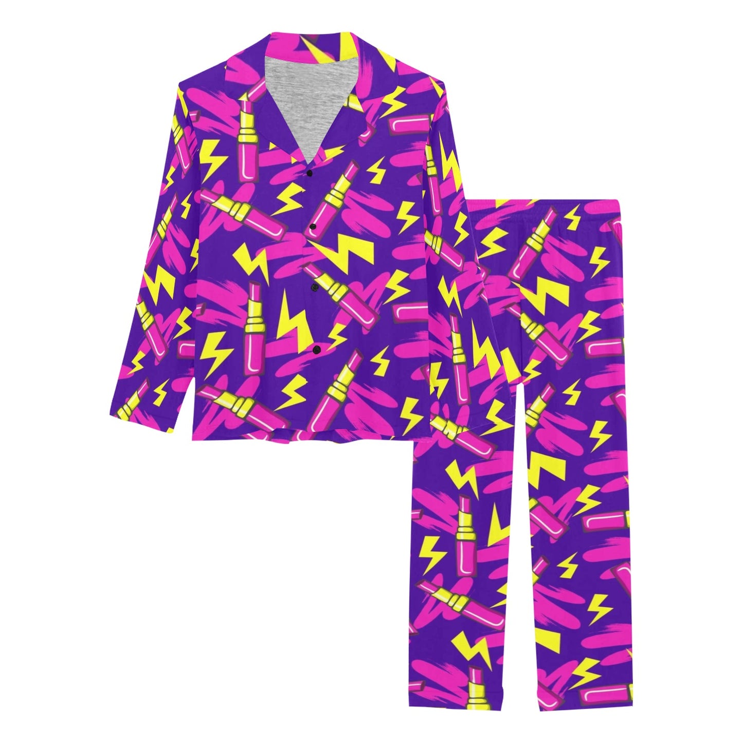 Lipstick Pattern Print Design LT04 Women's Long Pajama Set