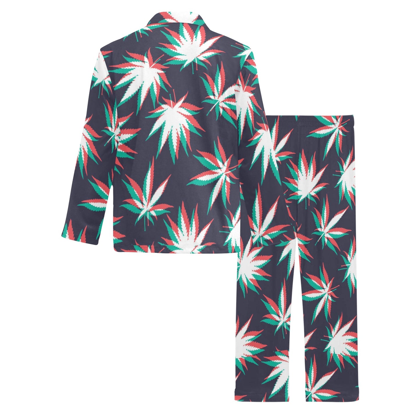 Pot Leaf Pattern Print Design A01 Men's Long Pajama Set