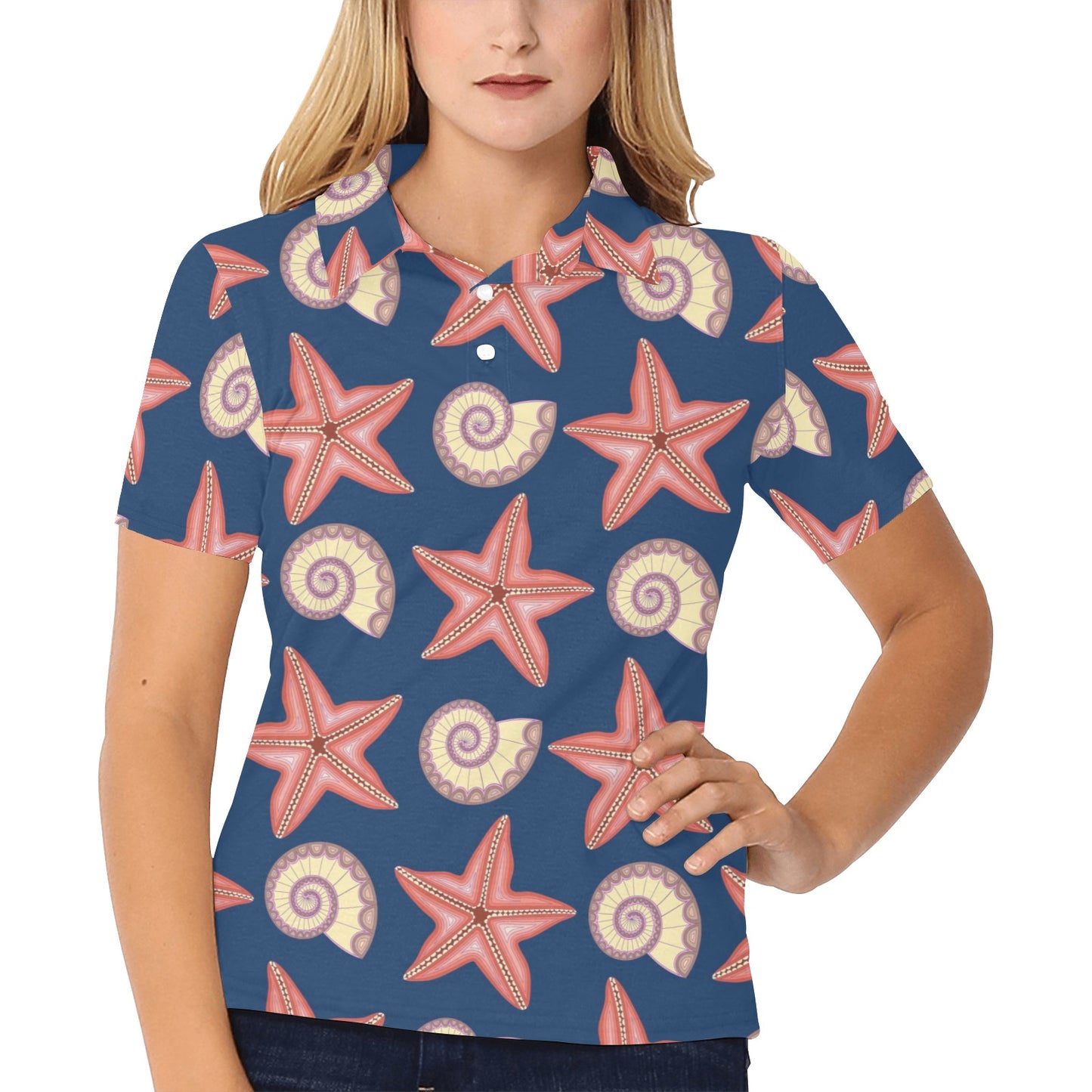 Starfish Pattern Print Design 03 Women's Polo Shirt