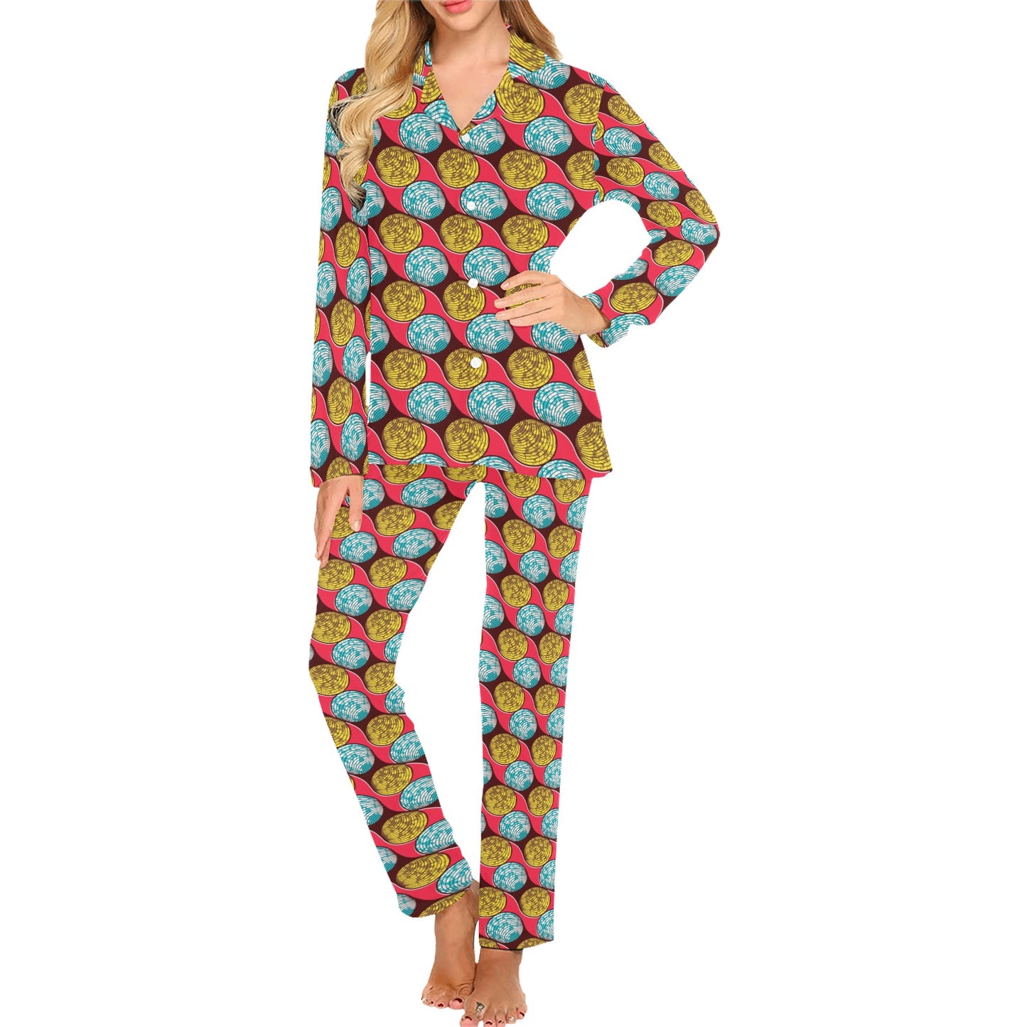 African Fashion Print Pattern Women's Long Pajama Set