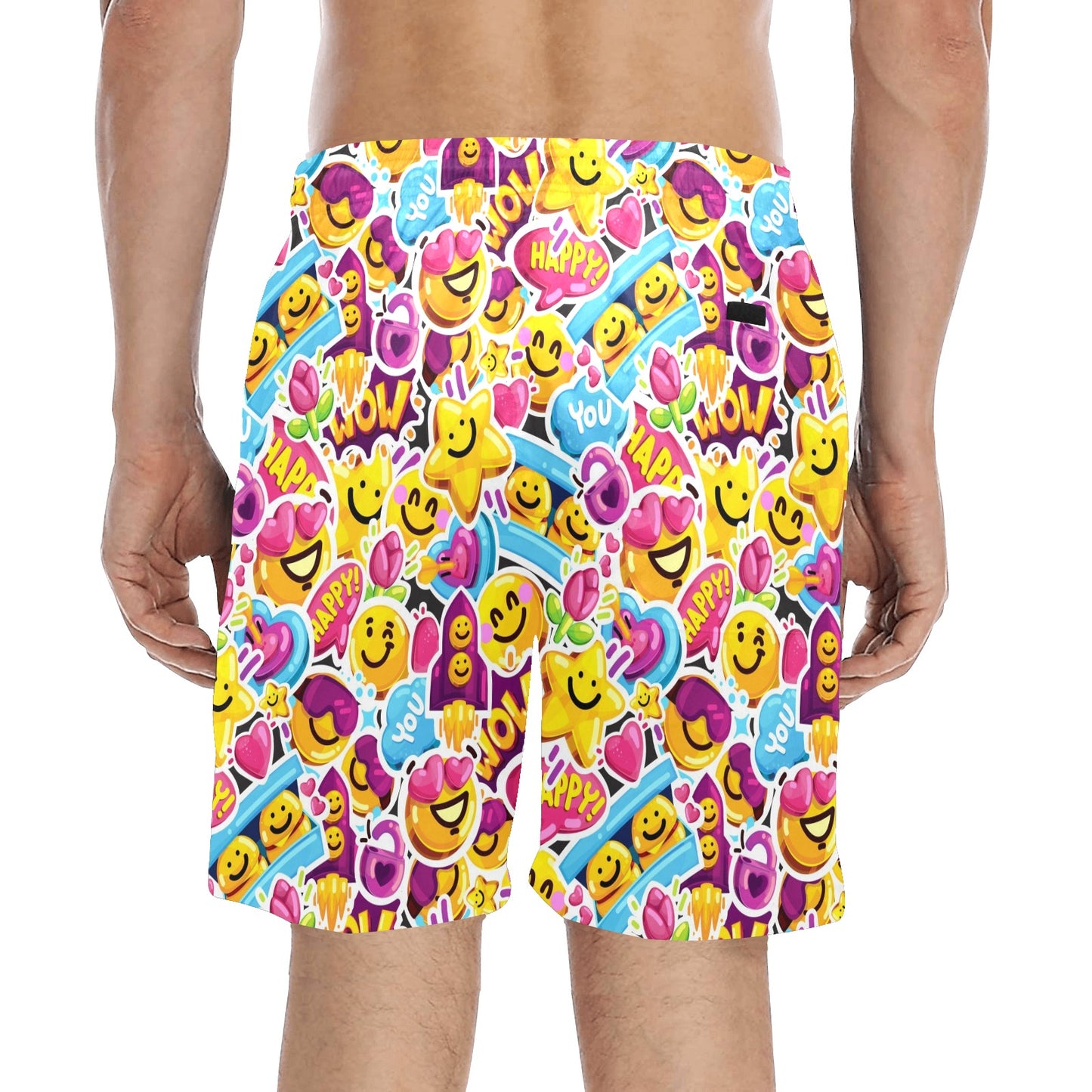 Emoji Sticker Print Pattern Men's Swim Trunks Beach Shorts