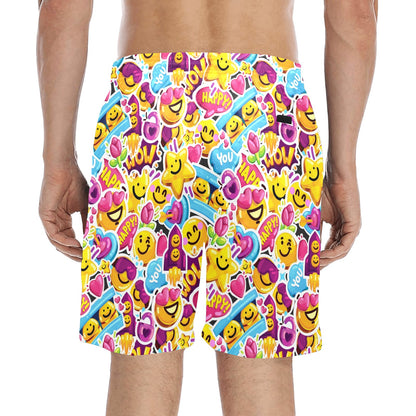Emoji Sticker Print Pattern Men's Swim Trunks Beach Shorts