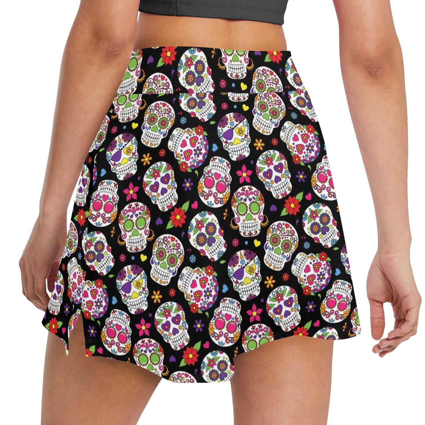 Sugar Skull Print Design LKS302 Women's Golf Skirt with Pocket
