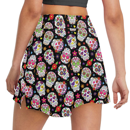 Sugar Skull Print Design LKS302 17" Golf & Pickleball Skort with Pockets
