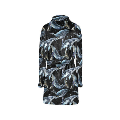 Humpback Whale Pattern Print Design 01 Women's Fleece Robe