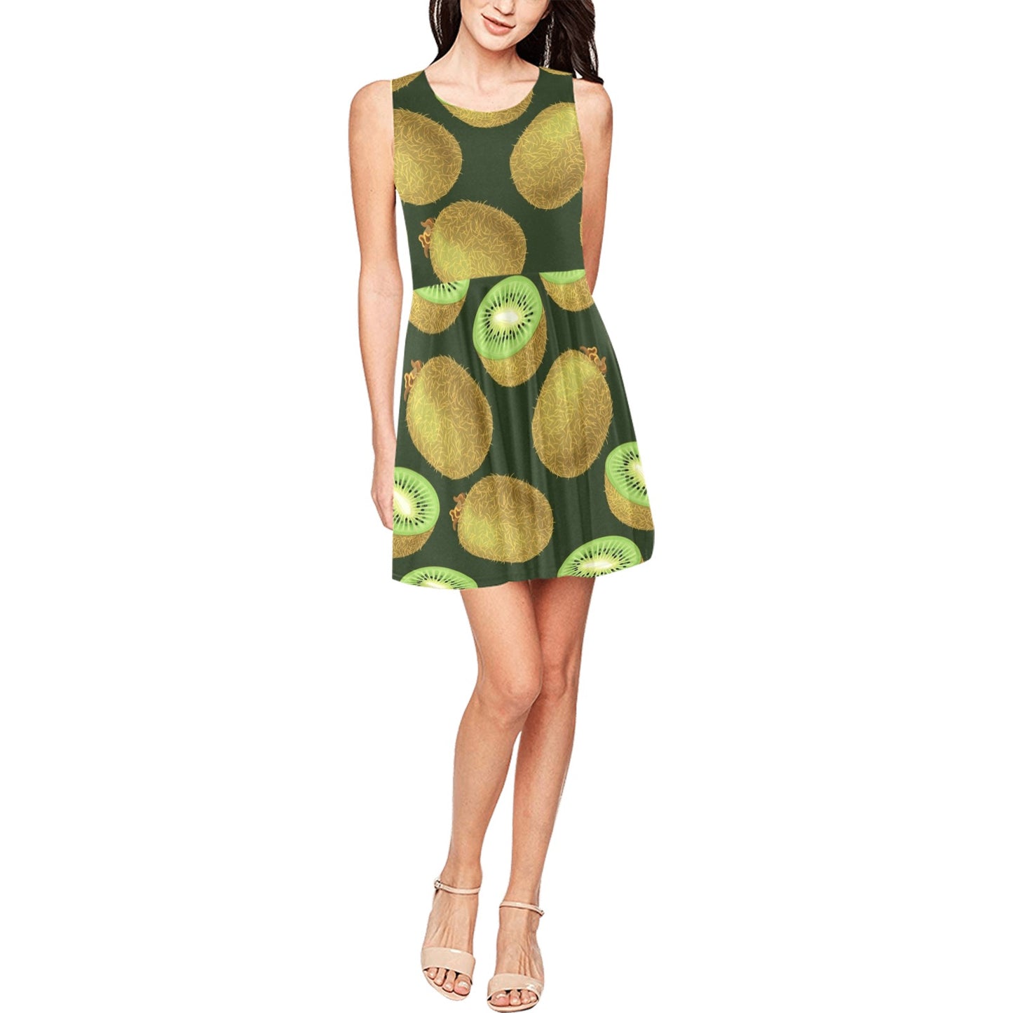 Kiwi Pattern Print Design KW04 Sleeveless Dress