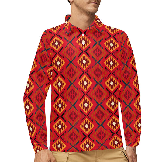 Aztec Pattern Print Design 06 Long Sleeve Polo Shirt For Men's