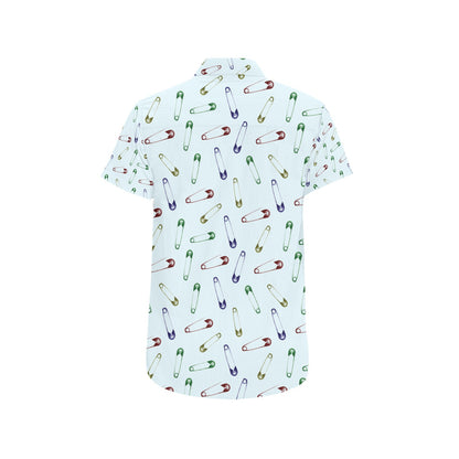 Safety Pin Print Design LKS303 Men Short Sleeve Button Up Shirt