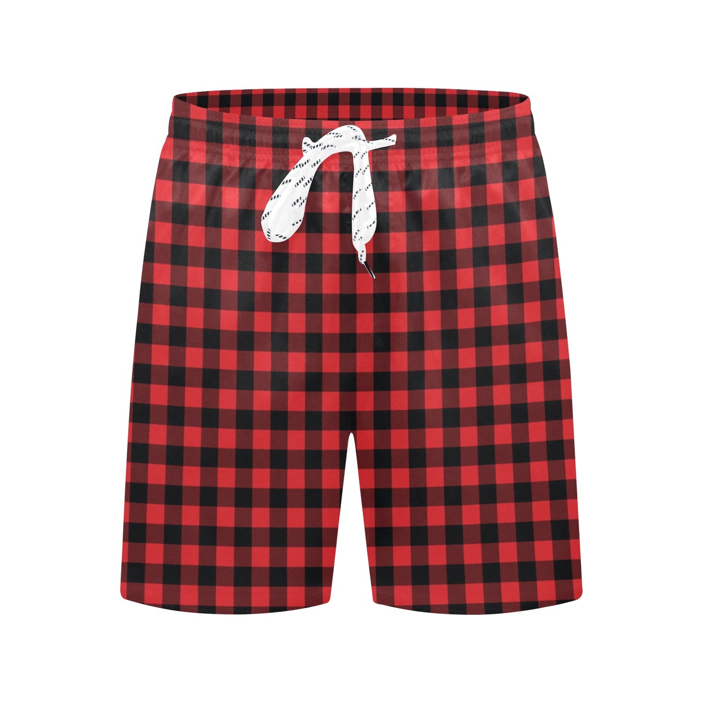 Red Black Buffalo Tartan Plaid Pattern Men's Swim Trunks Beach Shorts