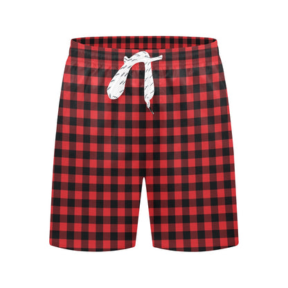 Red Black Buffalo Tartan Plaid Pattern Men's Swim Trunks Beach Shorts