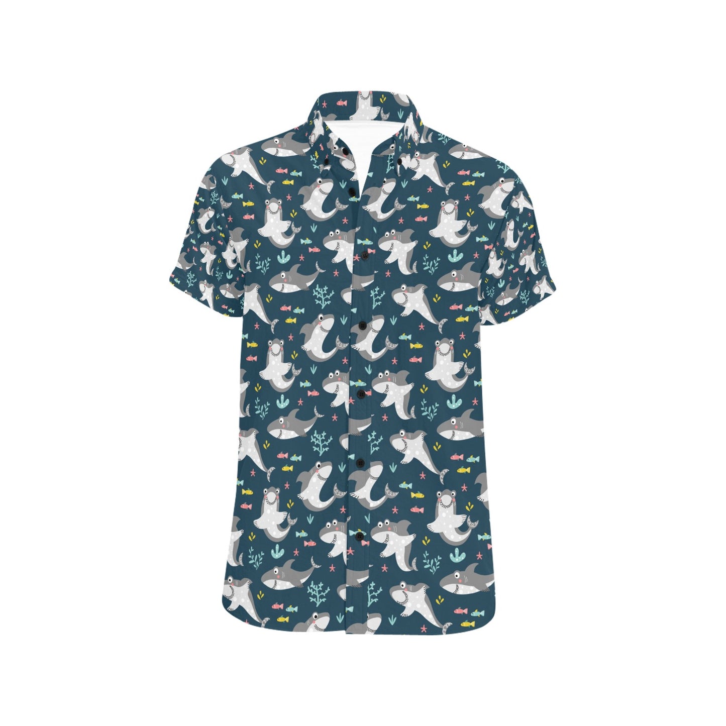 Shark Print Design LKS307 Men Short Sleeve Button Up Shirt