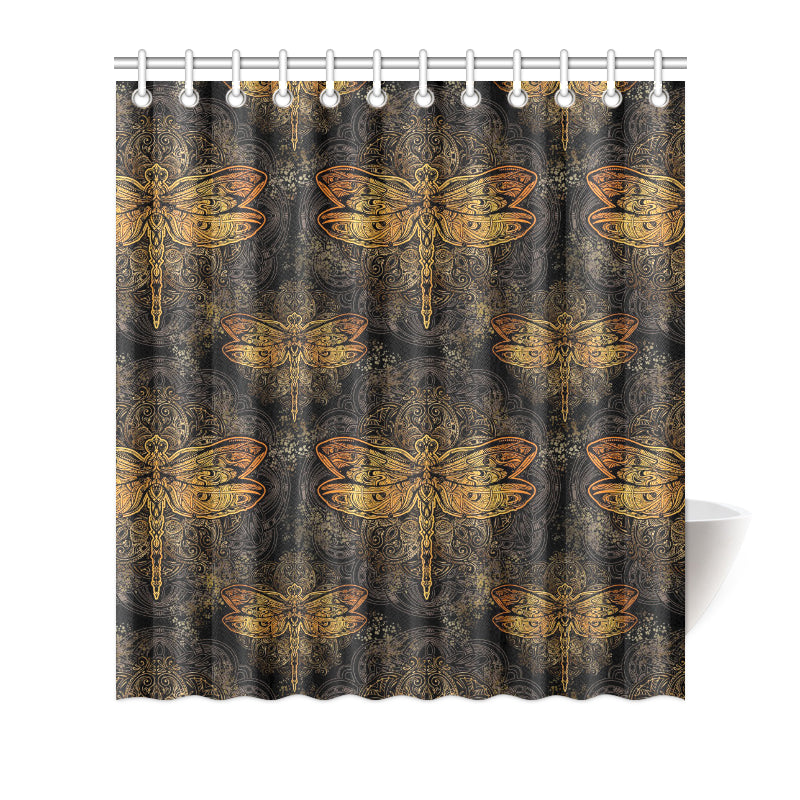 Gold Dragonfly Mandala Shower Curtain